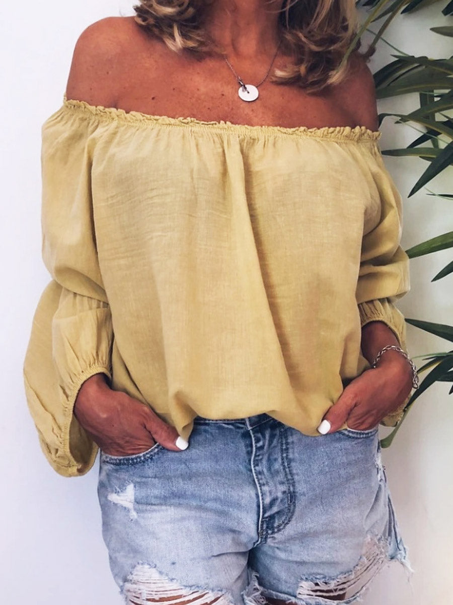 Women's Solid Color Loose Off-shoulder Art Casual Stylish Cotton Linen Shirt