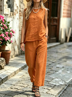 Women's Casual Sleeveless Top And Pants Set