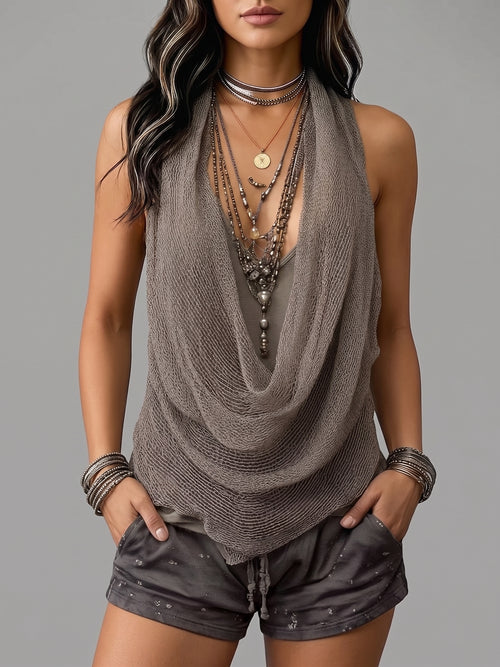 Casual & Sexy Knitted Tank Top Two-piece Set
