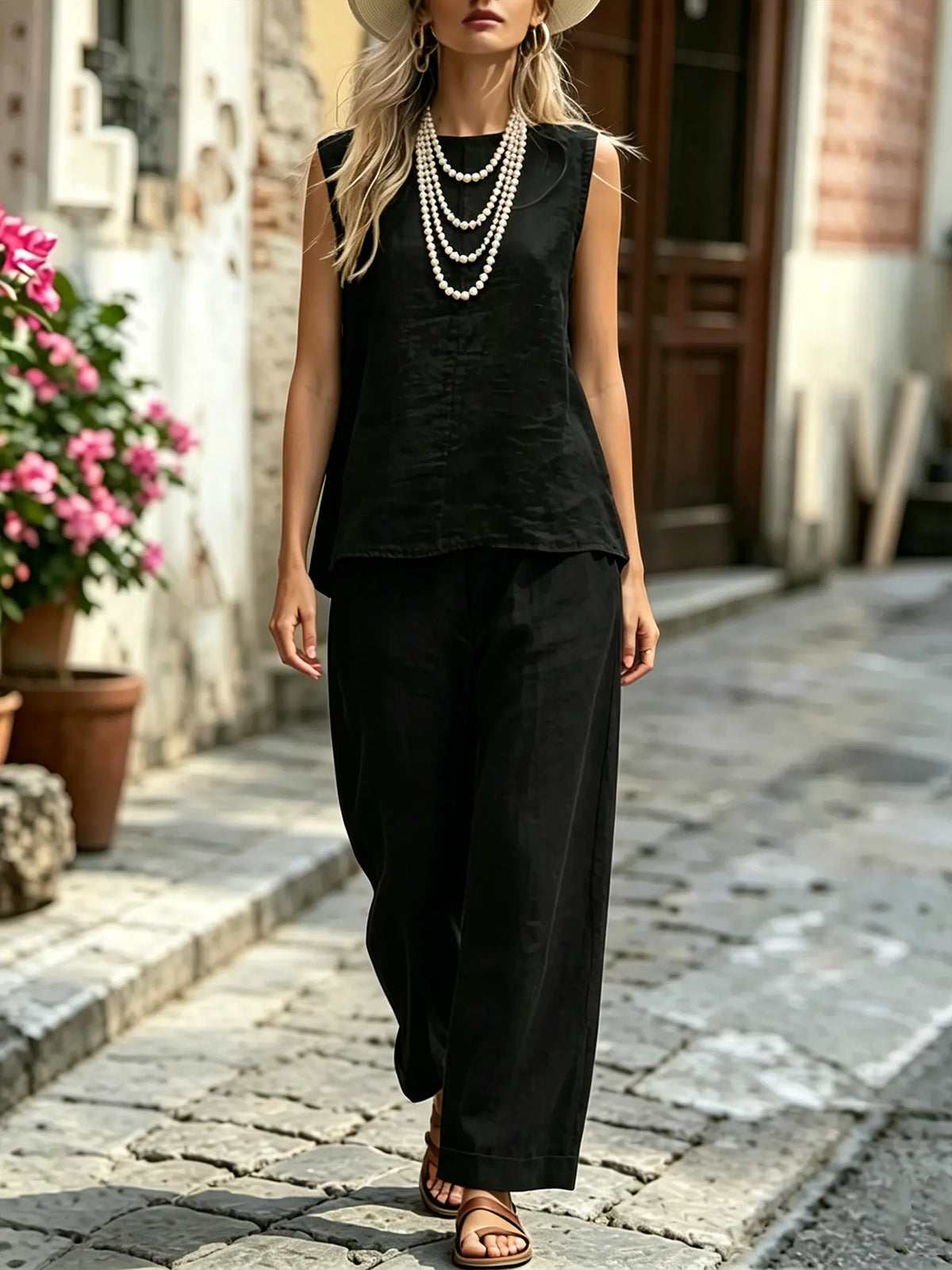 Women's Casual Sleeveless Top And Pants Set